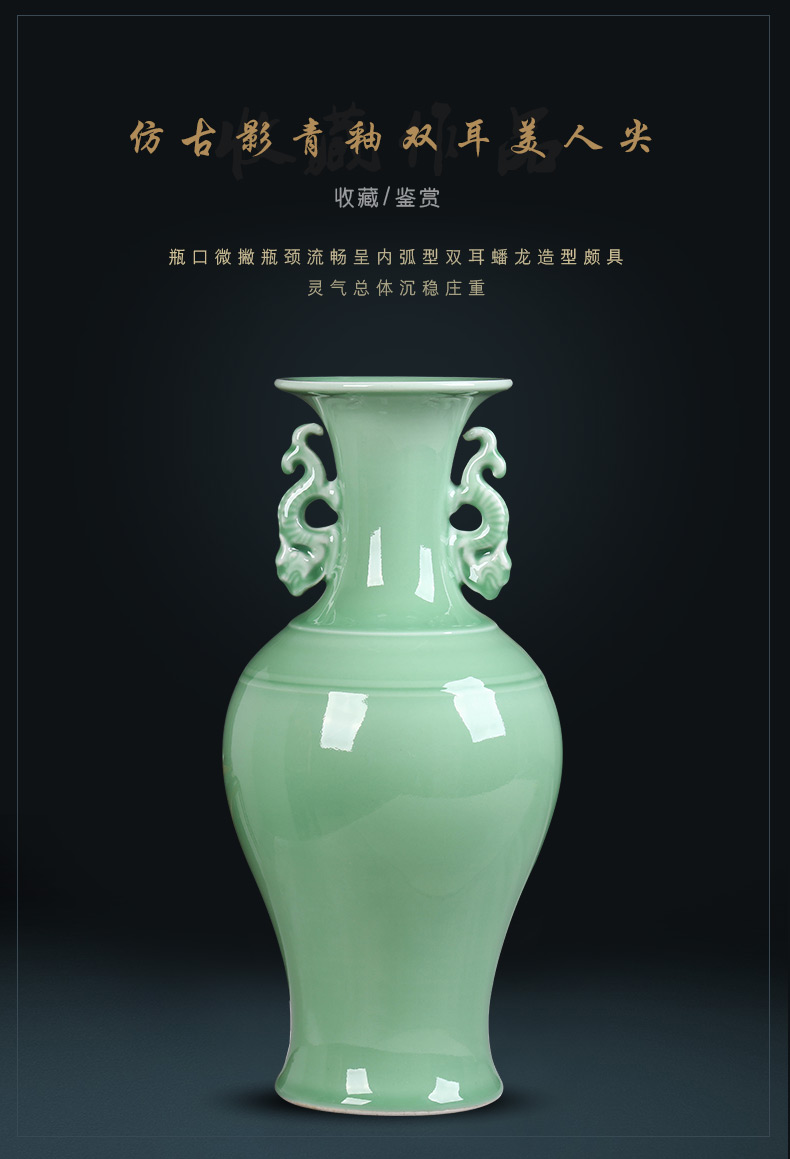 Jingdezhen ceramics by hand shadow blue glaze ears vases, flower arranging antique Chinese wine sitting room adornment is placed