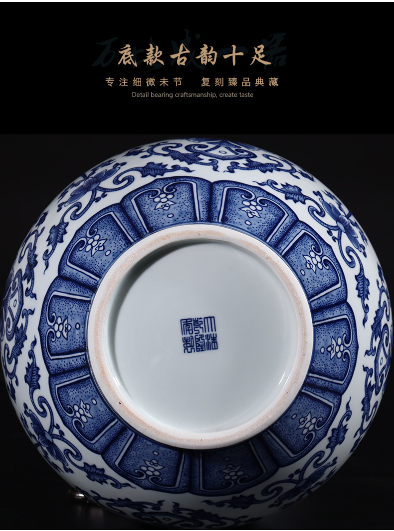 Jingdezhen ceramic hand - made of blue and white porcelain vases, flower arrangement of Chinese style household porcelain decoration furnishing articles large living room