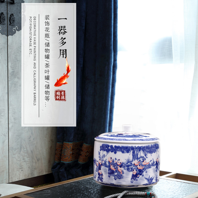 Jingdezhen porcelain tea pot of the ancient philosophers figure household seal pot moistureproof large - sized ceramic storage tank receives four loaves of bread