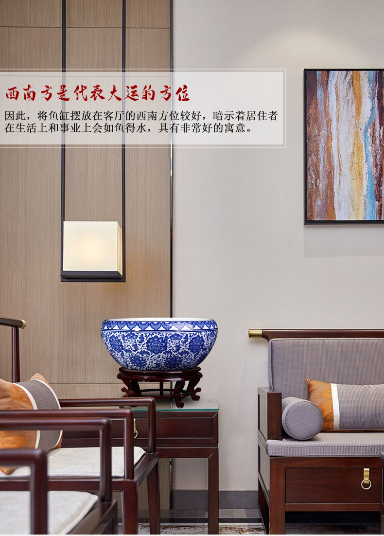 Blue and white porcelain of jingdezhen ceramics goldfish bowl big flowerpot to heavy Chinese style household furnishing articles sitting room balcony decoration