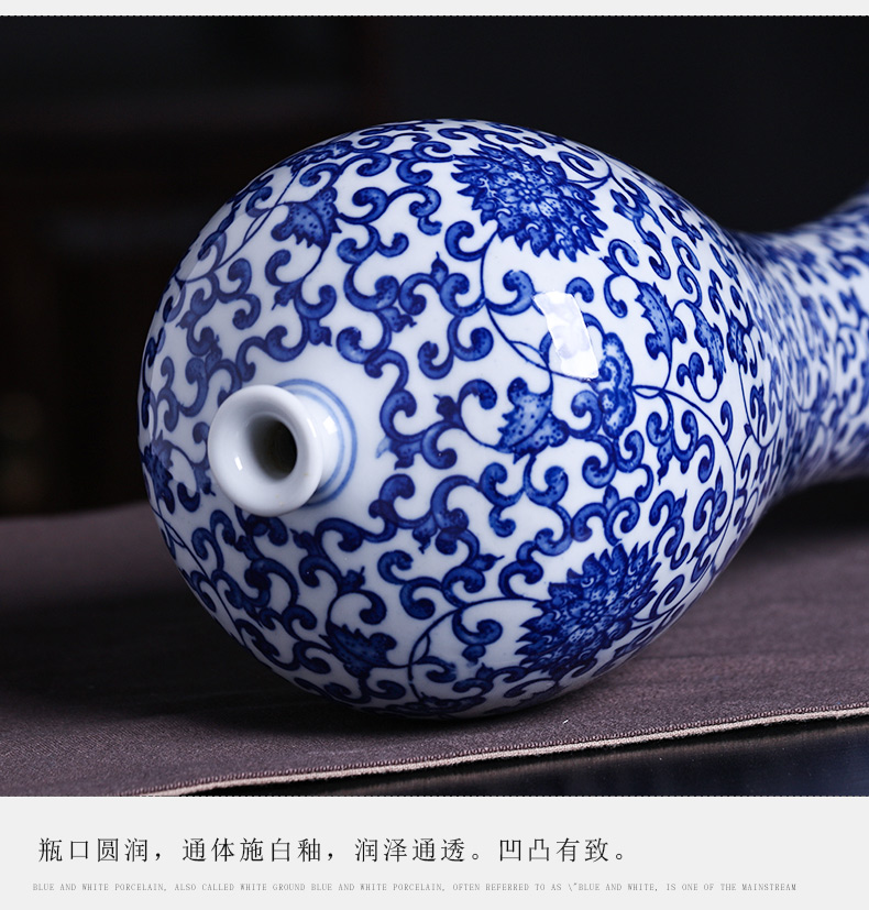 Blue and white porcelain of jingdezhen ceramics bound branch lotus bottle of flower arranging furnishing articles sitting room of Chinese style household decorative arts and crafts