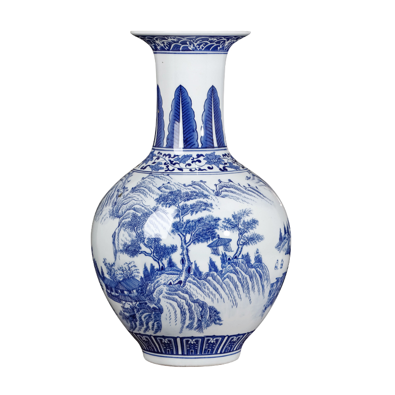 Jingdezhen ceramics antique landscape paintings of blue and white porcelain vase flower arranging Chinese sitting room porch decoration furnishing articles