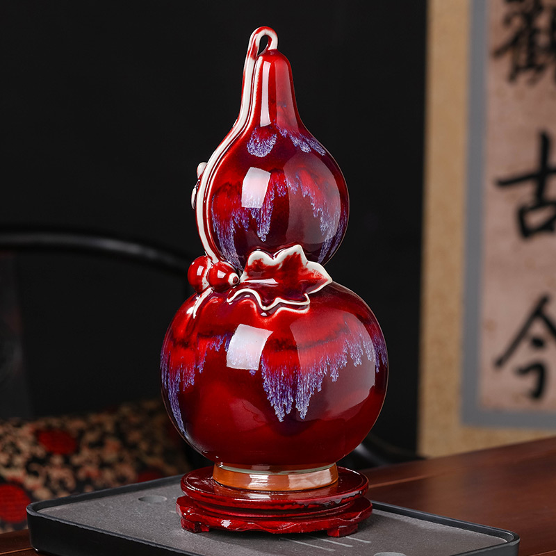 Jingdezhen ceramics Chinese style living room home rich ancient frame antique vase jun porcelain bottle gourd wine decorations furnishing articles