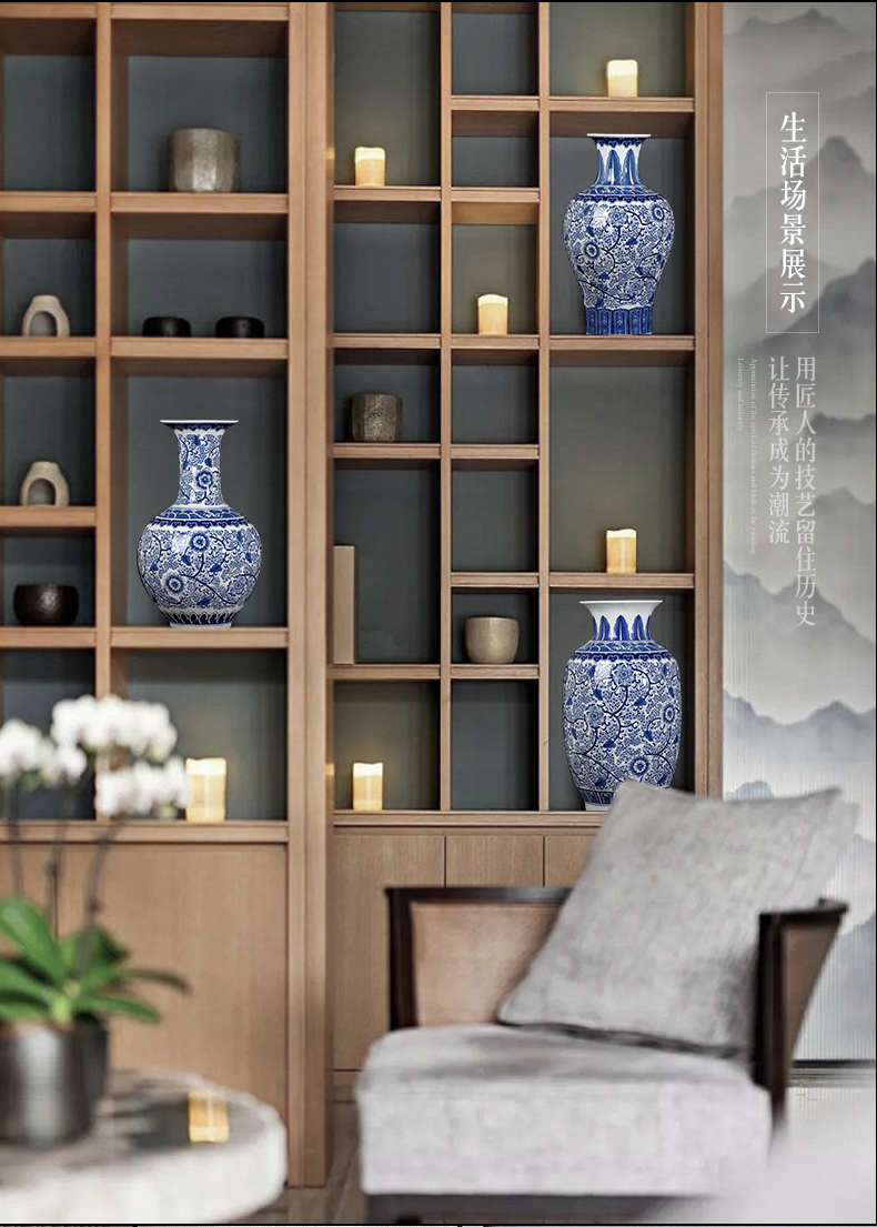 Antique vase of blue and white porcelain of jingdezhen ceramics furnishing articles sitting room be born Chinese style household adornment large arranging flowers