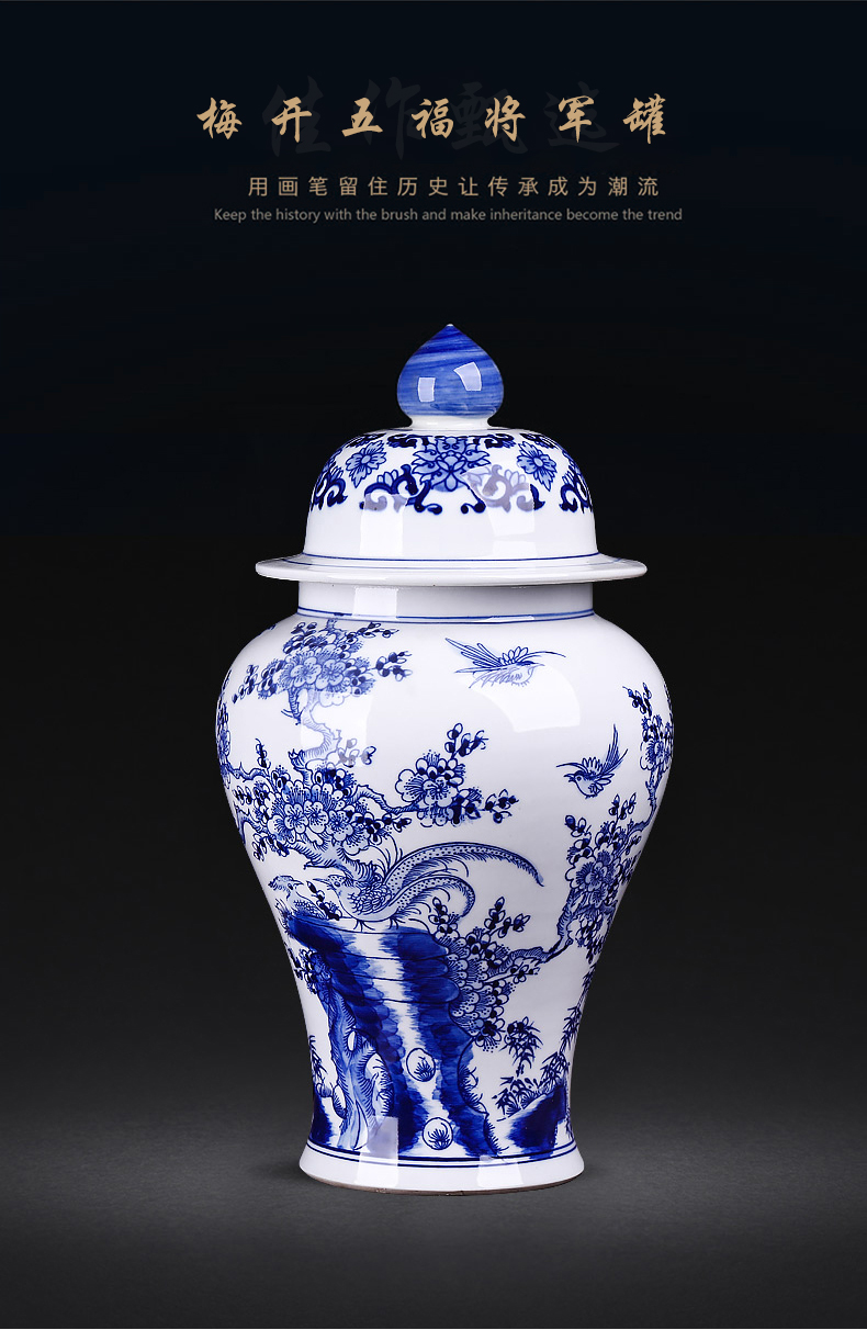 Jingdezhen ceramics hand - made archaize sitting room place, blue and white porcelain vase flower arrangement of Chinese style household adornment rich ancient frame