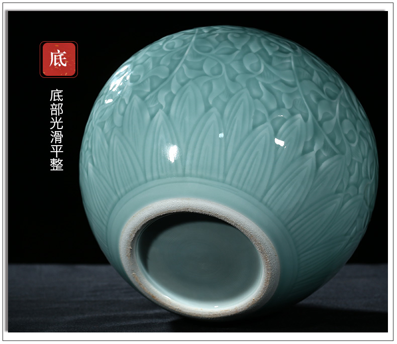 Jingdezhen porcelain carving shadow blue glaze vase flower arranging new Chinese style furnishing articles, the sitting room porch rich ancient frame ornaments