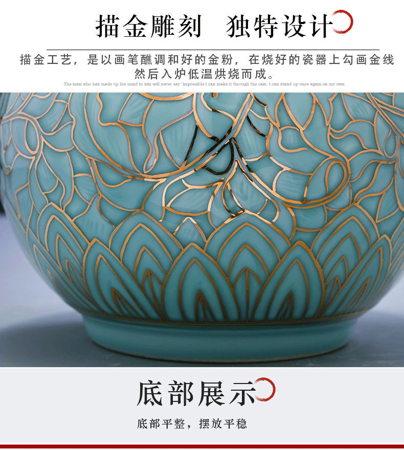 Jingdezhen ceramics vase high - grade hand - made paint shadow carving masters green sitting room adornment of Chinese style household furnishing articles