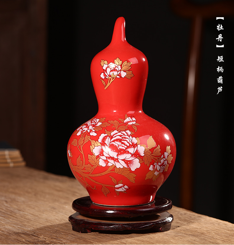 Jingdezhen ceramics China red gourd vases, furnishing articles wine rich ancient frame of Chinese style household decorations arts and crafts