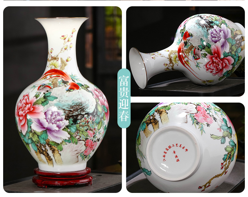 Jingdezhen ceramics powder enamel peony flowers in the vase sitting room porch TV ark, decoration of Chinese style household furnishing articles