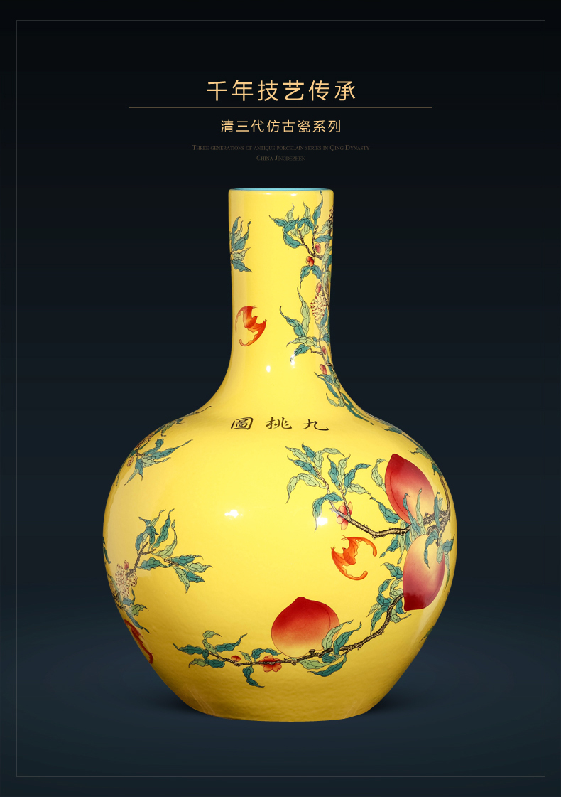 Jingdezhen ceramics powder enamel nine peach figure vases, flower arranging large home furnishing articles of Chinese style of the sitting room porch decoration