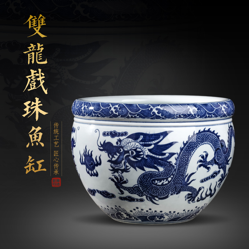 Blue and white porcelain of jingdezhen ceramics flower POTS of gold fish water raise grass cooper water lily always LianHe flowers cylinder home furnishing articles