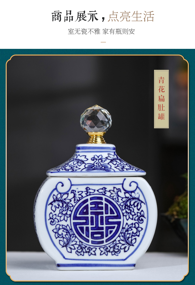 Jingdezhen blue and white porcelain happy character sitting room of the new Chinese style household ceramic tea pot storage tank receives decorative furnishing articles