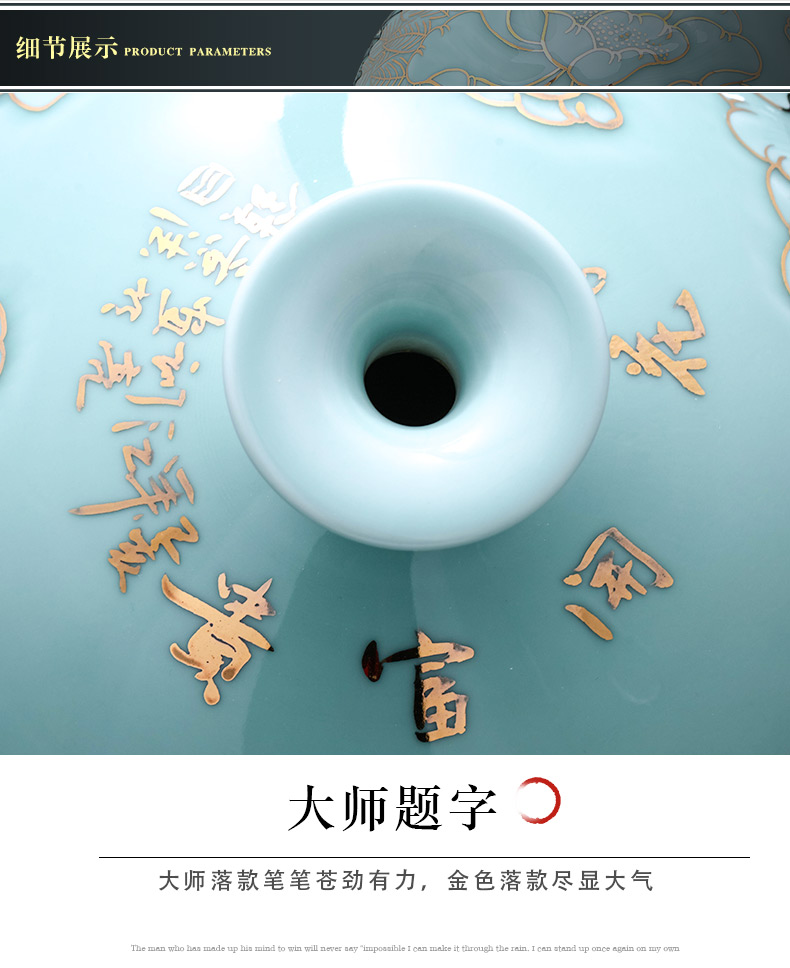 The Master of jingdezhen ceramic hand - made vases, blue glaze see pomegranate sitting room adornment is placed large bottles of Chinese style carving