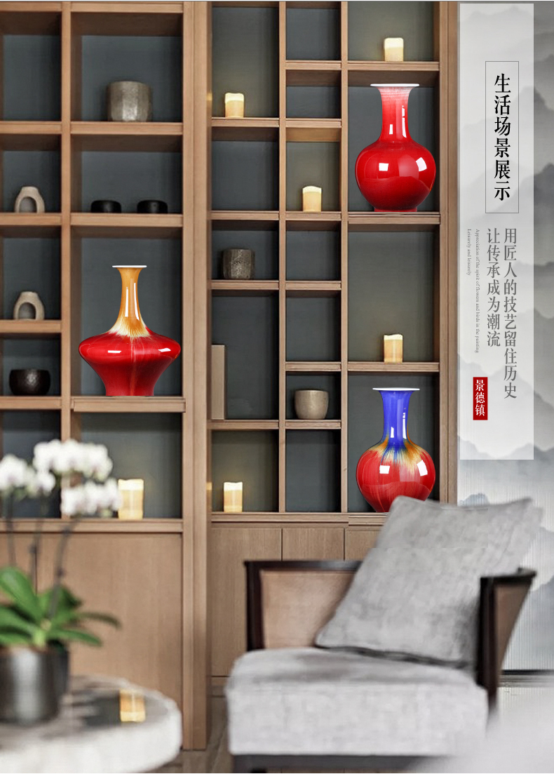 Jingdezhen ceramics ruby red vase flower arranging new Chinese style household furnishing articles, the sitting room porch TV ark, large adornment