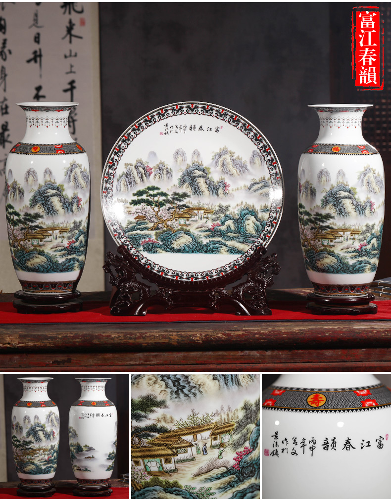 Chinese jingdezhen ceramics three - piece vases, hang dish flower arranging home furnishing articles, the sitting room porch porcelain decoration