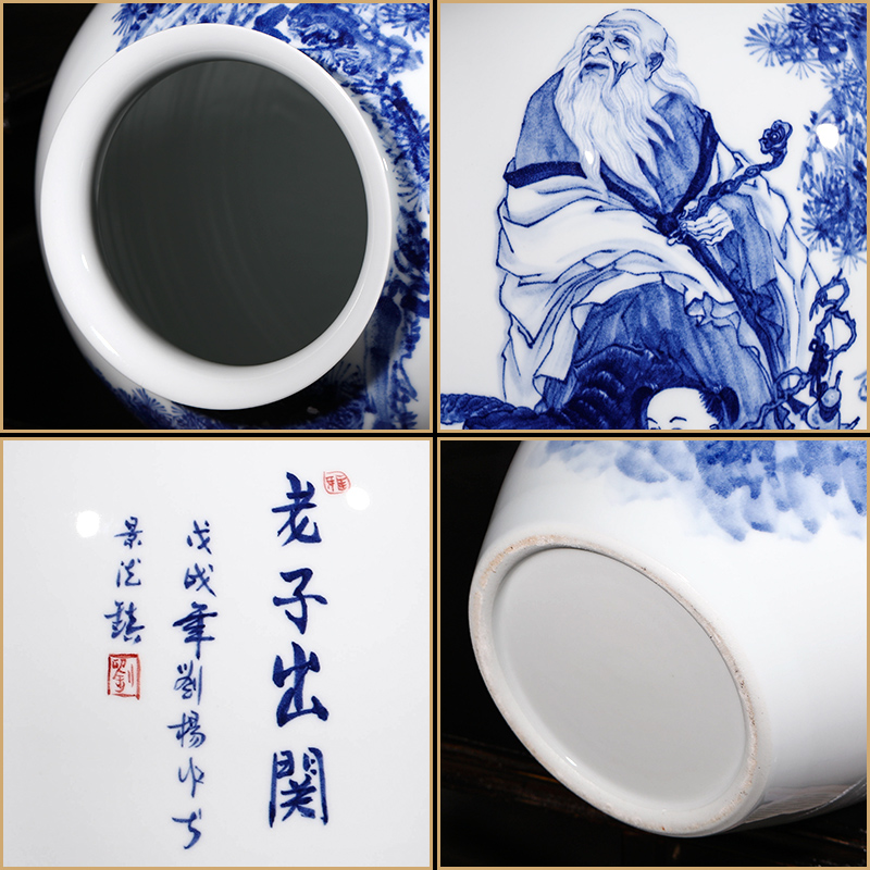 Jingdezhen ceramics hand - made laozi as the shipment of blue and white porcelain vase furnishing articles sitting room of Chinese style household flower decorations