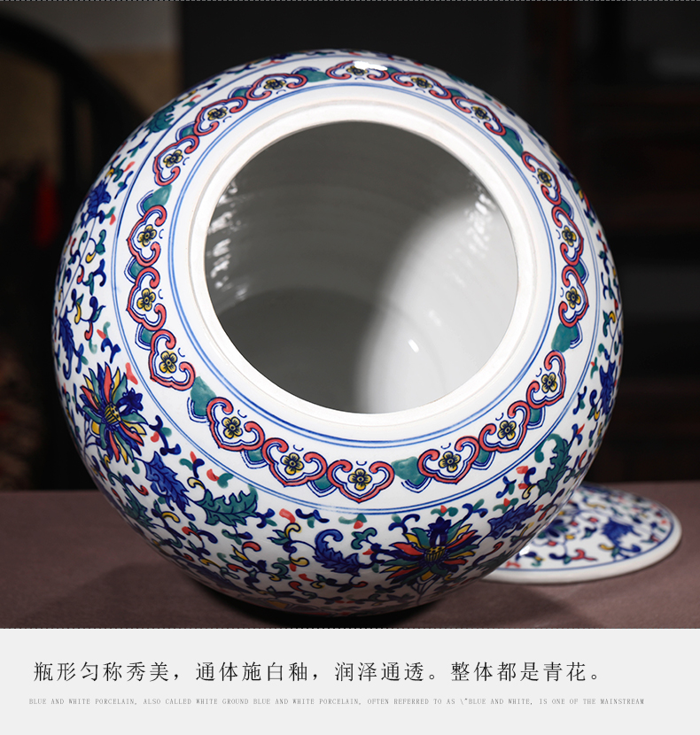 Jingdezhen ceramics archaize storage tank of blue and white porcelain tea pot of new Chinese style adornment furnishing articles large living room