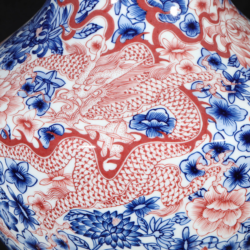 Jingdezhen ceramics creative imitation qianlong hand - made flower dragon ear vase of new Chinese style living room porch place