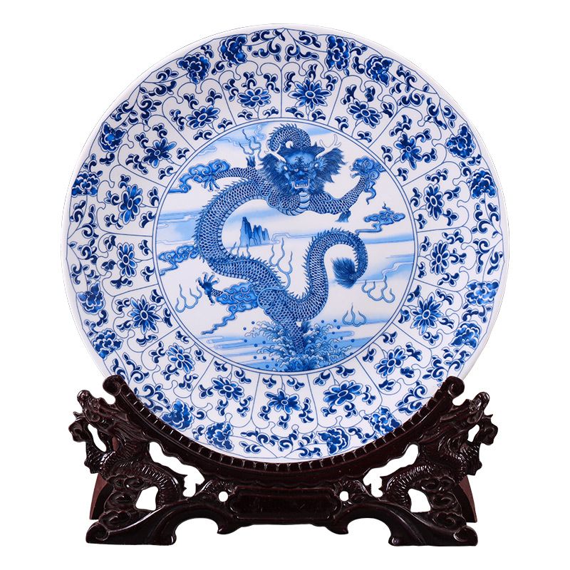Hang dish of blue and white porcelain of jingdezhen ceramics decoration plate Chinese style household adornment handicraft furnishing articles sitting room