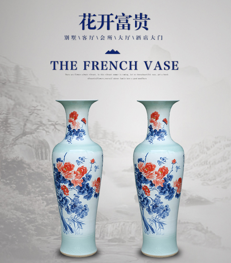 Jingdezhen ceramic hand - made landing big vase courtyard by patterns of new Chinese style living room TV cabinet furnishing articles