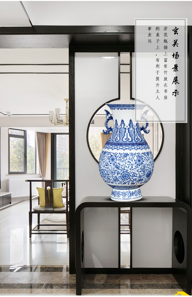 Jingdezhen ceramics imitation qianlong hand - made of blue and white porcelain vases, flower arrangement of the sitting room porch decoration of the new Chinese style furnishing articles