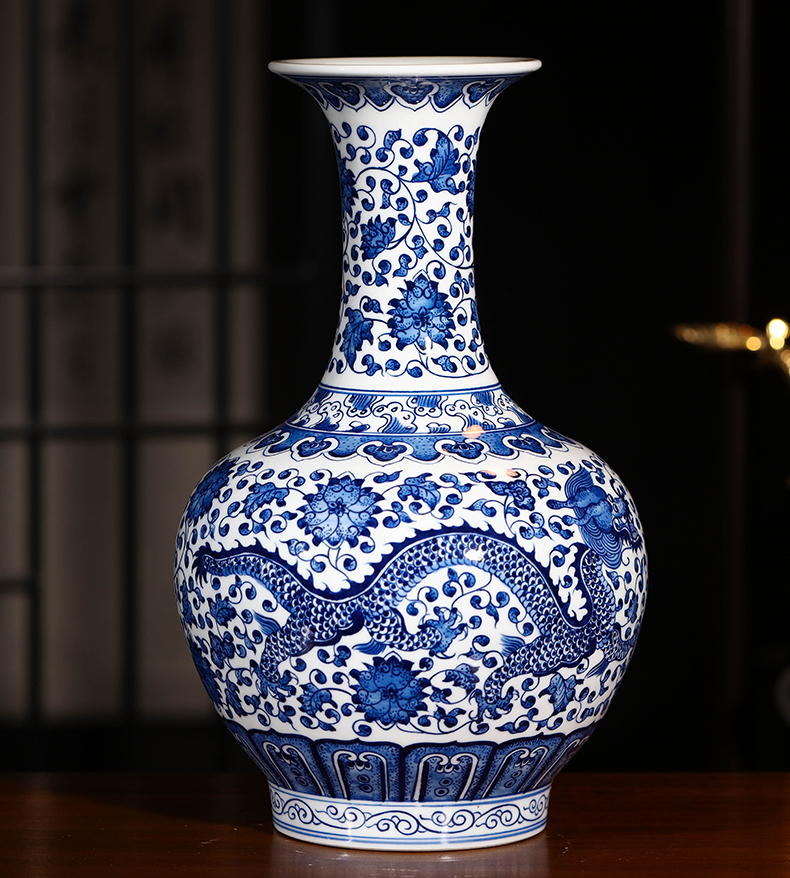 Jingdezhen ceramics hand - made dragon pattern of blue and white porcelain vase flower arrangement of new Chinese style living room office wine furnishing articles