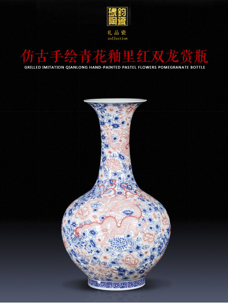 Jingdezhen ceramics imitation qianlong hand - made Chinese dragon pattern of blue and white porcelain vase flower arrangement sitting room place gift porcelain