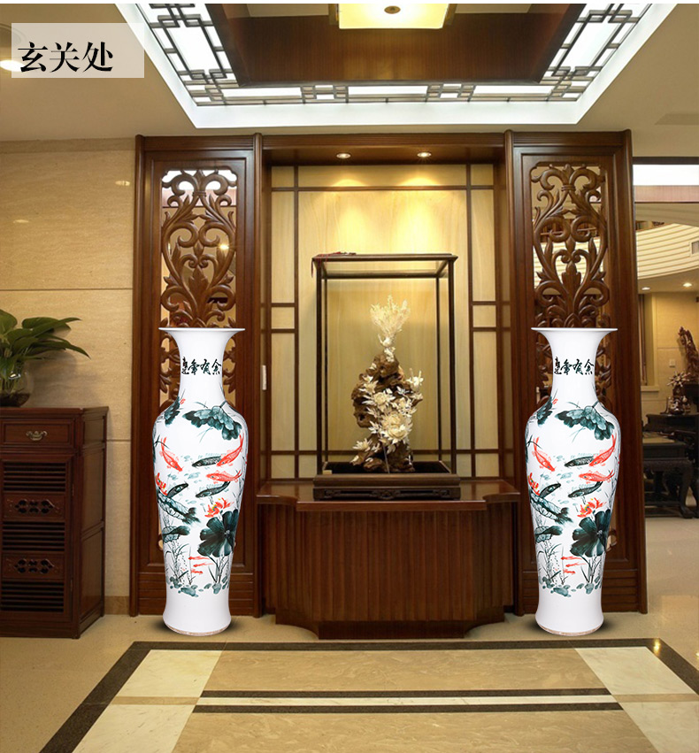 Jingdezhen ceramics hand - made five - flavored fish landing big vase 1 meter 8 Chinese style living room TV ark hotel furnishing articles