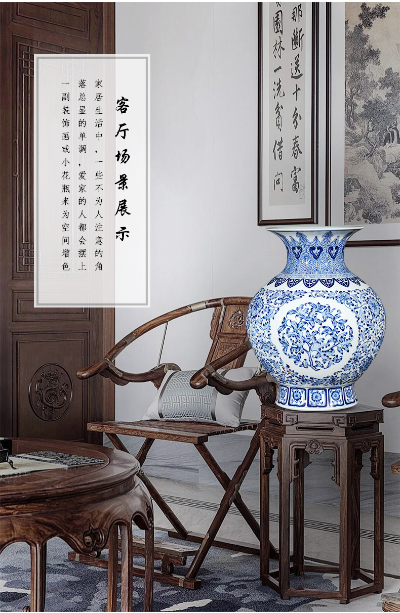 Jingdezhen ceramics imitation qianlong blue and white porcelain vases, flower arrangement of the sitting room porch decoration of the new Chinese style furnishing articles