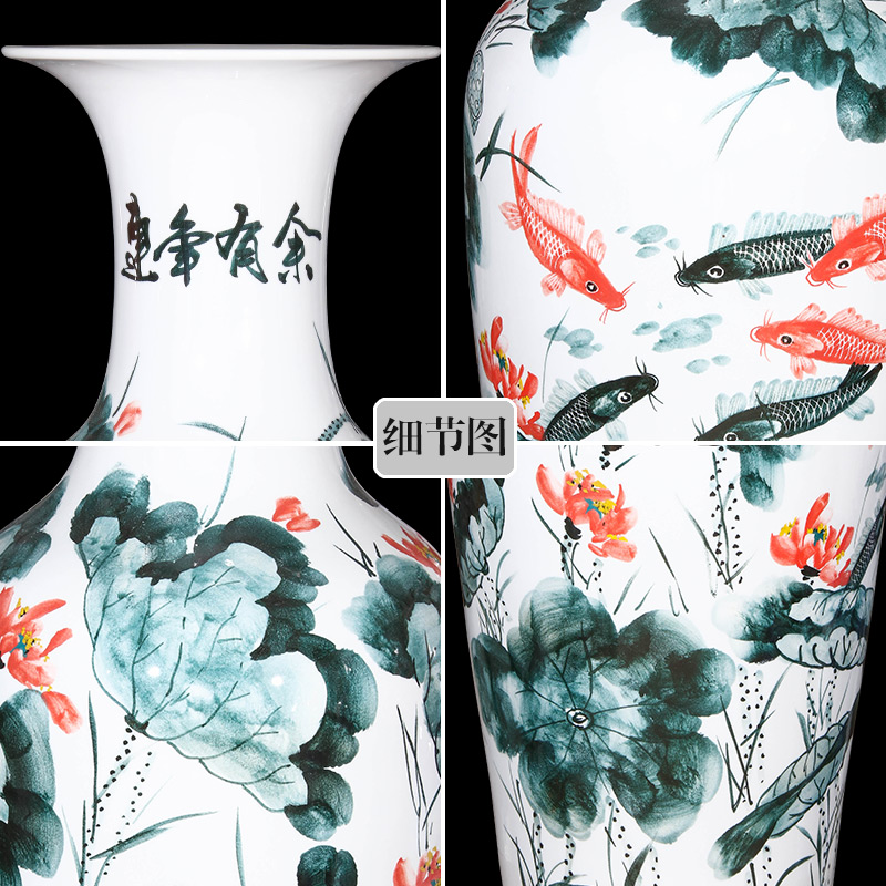 Jingdezhen ceramics hand - made five - flavored fish landing big vase 1 meter 8 Chinese style living room TV ark hotel furnishing articles