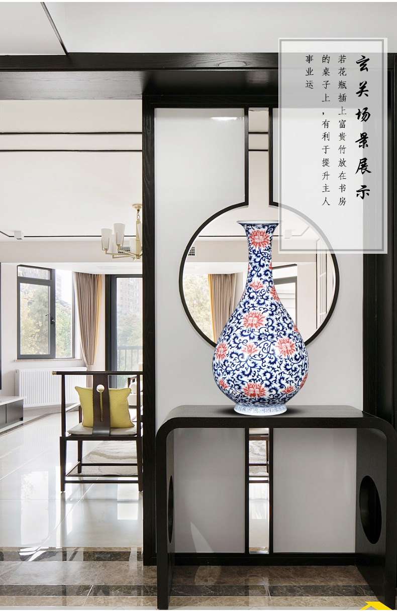 Jingdezhen ceramics imitation qianlong blue tie up lotus flower goddess of mercy bottle vases, flower arrangement, the new Chinese style living room furnishing articles