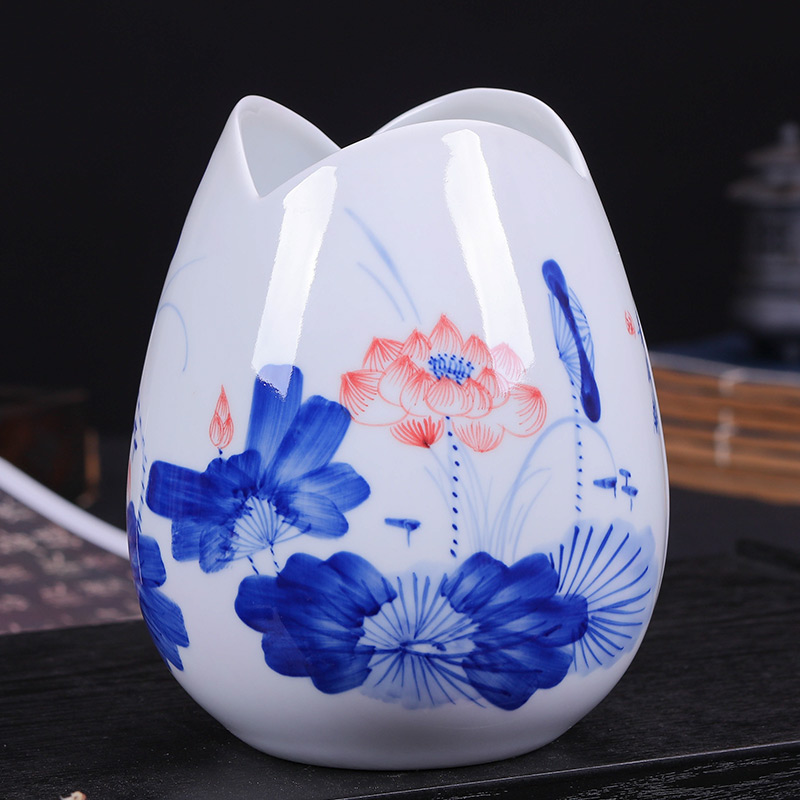 Jingdezhen blue and white ceramics hand - made vases, flower arranging dried flower flower implement furnishing articles of Chinese style living room TV cabinet decoration