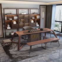 New Chinese solid wood tea table and chairs combine Zen kung fu tea table office Ukim wood tea room furniture custom-made