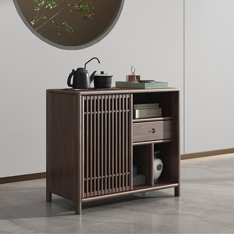 New Chinese style solid wood tea cabinet simple design side cabinet storage dining cabinet tea room furniture black walnut custom
