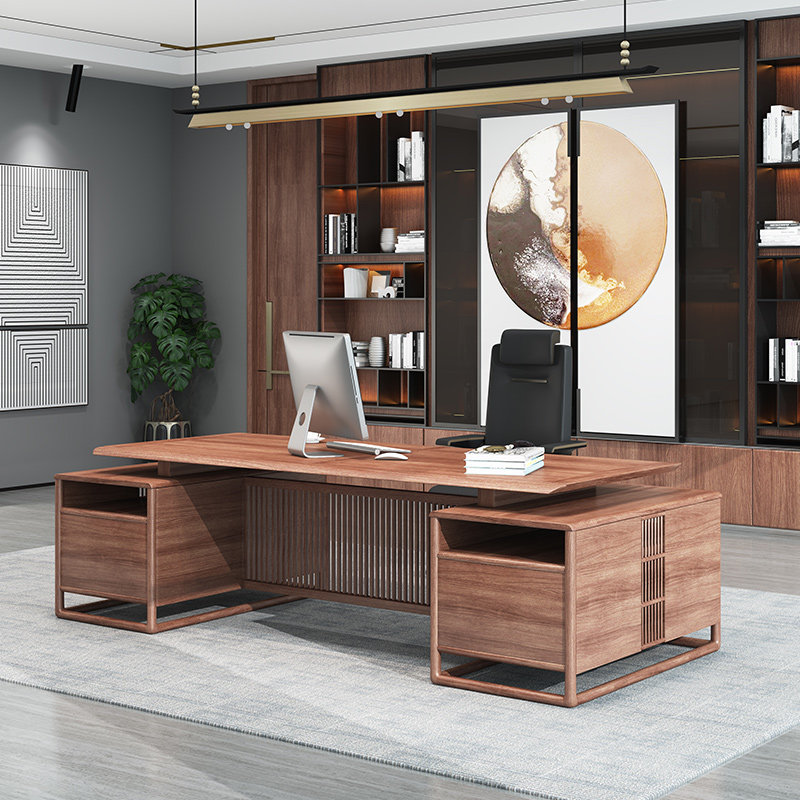 New Chinese-style solid wood boss table, executive desk, executive desk, office desk and chair combination, high-grade ebony wood office furniture