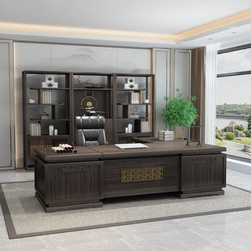 New Chinese Style Boss Table Large Class Desk Desk Chair Composition Solid Wood Atmosphere President Desk U Kinmu Furniture Custom