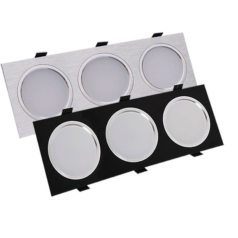 LED three-head downlight Three-color dimming ceiling light Double downlight rectangular bold light Embedded grille light 30*10