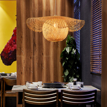 New Chinese-style fire pot shop chandeliers Tian Garden Bamboo Arts Bamboo Choreography Creativity Grass Hat Bird Nest Lamps Zen personality bar Rattan Weaving