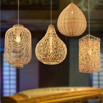 Rattan chandelier Bamboo round birds nest house Straw hat Creative personality Pastoral Japanese retro balcony restaurant lamp