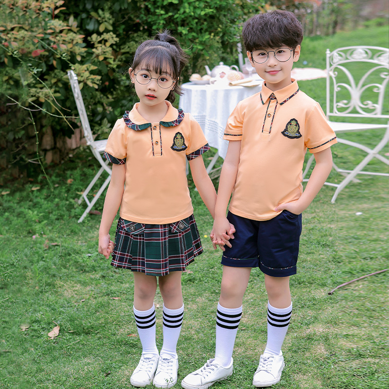 Elementary school uniforms summer short-sleeved sports suit kindergarten clothing British style children's college style summer class clothes