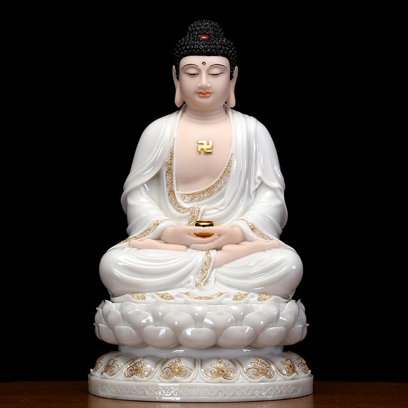 Han white jade Shakyamuni Buddha statue ornament stone carving Three Treasures Buddha Rulai Buddha statue Amitabha Buddha statue Medicine Buddha seated statue