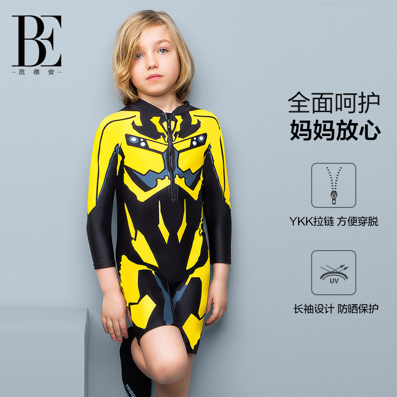 BE Van Der Ian Children Boy Conjoined Long-sleeved Swimsuit Sunbathing Suit CUHK Tong Swimming Swimsuit Flat Angle Speed Dry