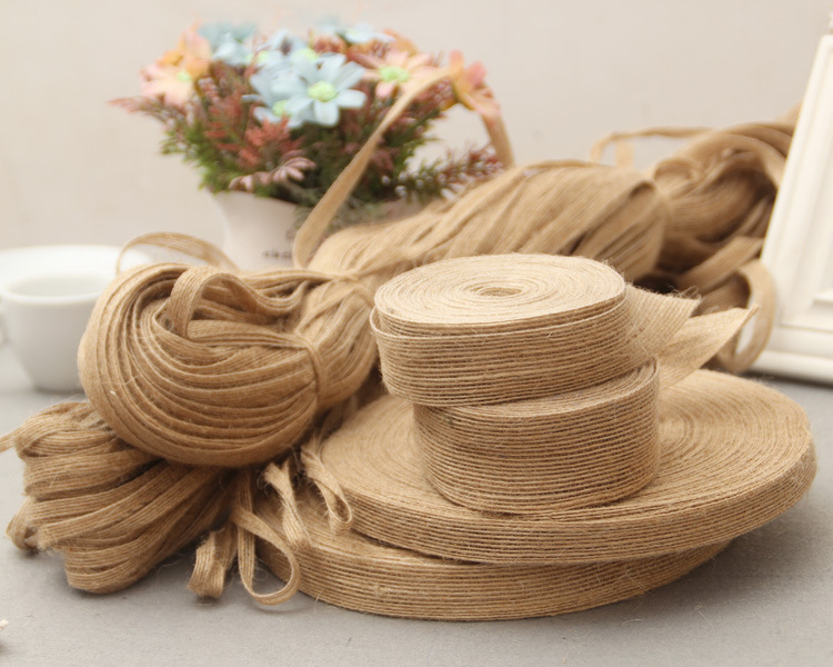 Linen strips diy handmade hemp rope flat linen outdoor wedding creative glass bottle with linen strips natural jute