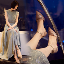 Crystal Wedding Shoes Woman 2021 New French style Little High heel The heels of the show Wont the heels of the show and the shoes.