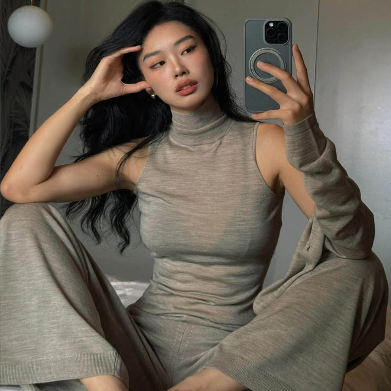 Correct Version, if Not, You Can Return It】Suit Suitable for All Seasons, Machine Washable, 100% Wool, Relaxed Knit for Women