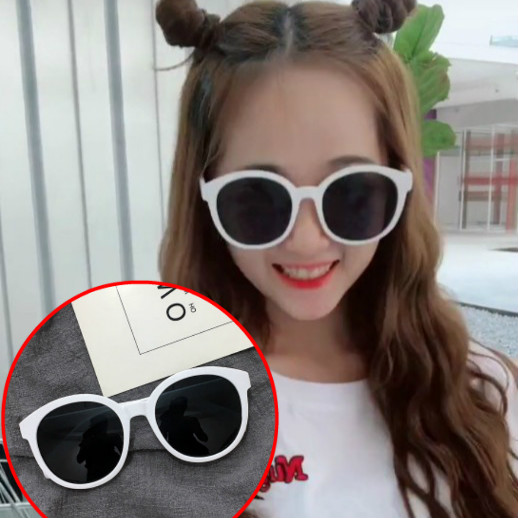 Kuaishou celebrity monster with the same sunglasses white frame black piece round small face sunglasses sunglasses women's