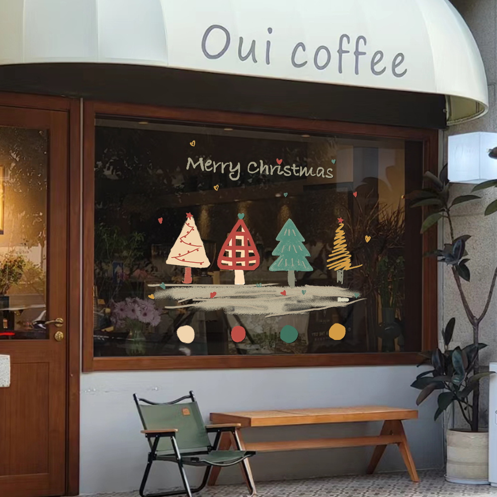 2025 新年クリスマス装飾ガラスステッカー抽象クリスマスツリー静電気ウィンドウステッカードアステッカー窓装飾壁ステッカー