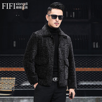 Haining fur one-piece mens winter short lapel sheep shearing fur lamb wool warm jacket wool coat beautiful
