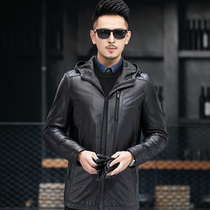 Autumn and winter new Haining leather leather mens medium and long slim business casual mulberry silk liner leather windbreaker jacket