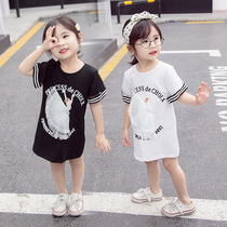 Girls summer clothes 2021 new foreign style female baby dress summer childrens skirt short-sleeved long T-shirt long fashion